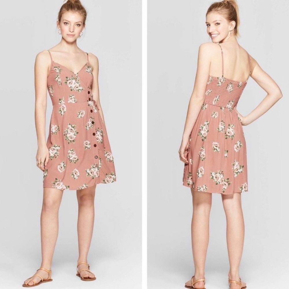 Xhilaration Dusty Rose Small Floral Mini Wrap Dress